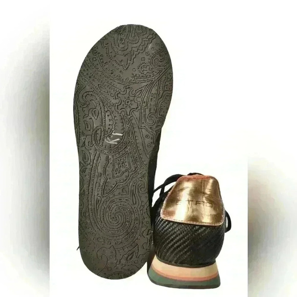 ETRO Green  Gold Cheetah Metallic Suede Nylon Sneakers Leopard Print 8US Italy - Picture 6 of 10